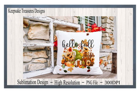 Hello Fall, Fall Gnome, Multiple Purpose Autumn Design, PNG For Sublimation, Digital Download Sublimation Keepsake Treasures Designs LLC. 