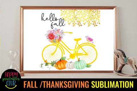 Hello Fall- Fall Thanksgiving Sublimation Design Ideas PNG Sublimation Happy Printables Club 