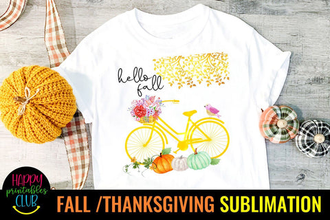 Hello Fall- Fall Thanksgiving Sublimation Design Ideas PNG Sublimation Happy Printables Club 