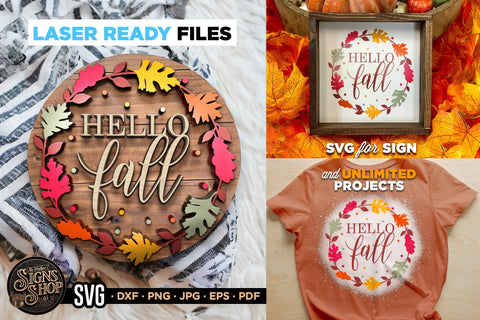 Hello Fall Foliage wreath | FALL SVG Sign SVG The Vintage Signs Shop 
