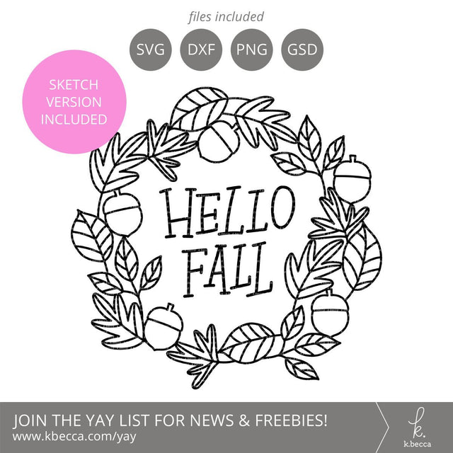 Hello Fall Hand Drawn Autumn Leaf Wreath SVG SVG k.becca 