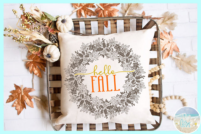 Hello Fall Leaf Wreath Autumn Mandala SVG SVG SVGcraze