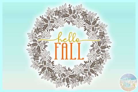 Hello Fall Leaf Wreath Autumn Mandala SVG SVG SVGcraze 