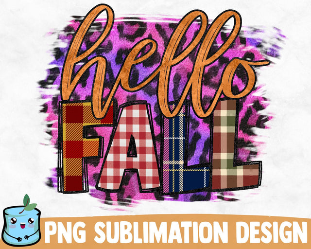 Hello Fall Leopard Background Sublimation Design SVG MintyMarshmallows 