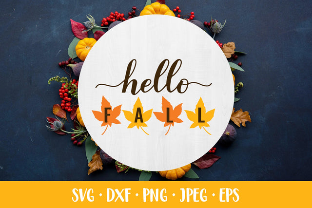 Hello fall. Maple leaves. Autumn farmhouse sign SVG SVG LaBelezoka 
