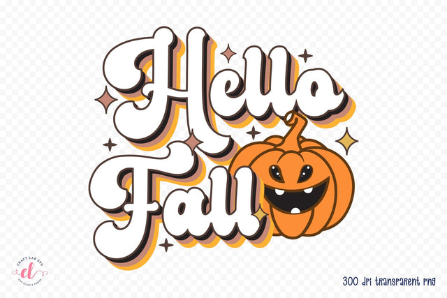Hello Fall PNG - Retro Fall Sublimation Design Sublimation CraftLabSVG 