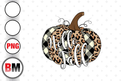 Hello Fall Pumpkin Leopard PNG Files Sublimation BMDesign 