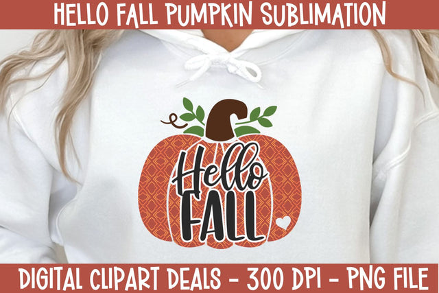 Hello Fall Pumpkin Sublimation - Autumn Fall Sublimation PNG Sublimation Digital Clipart Deals 