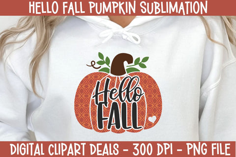 Hello Fall Pumpkin Sublimation - Autumn Fall Sublimation PNG Sublimation Digital Clipart Deals 