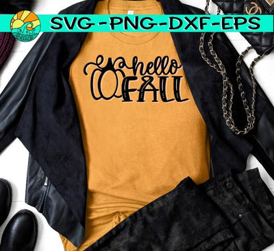 Hello Fall - Pumpkin -SVG - DXF - EPS - PNG SVG On the Beach Boutique 