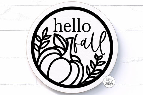 Hello Fall Pumpkin SVG | Round Sign Design SVG Diva Watts Designs 