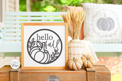 Hello Fall Pumpkin SVG | Round Sign Design SVG Diva Watts Designs 