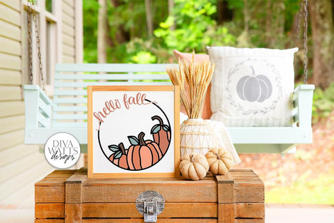 Hello Fall Pumpkin Trio SVG | Autumn Round Sign Design SVG Diva Watts Designs 