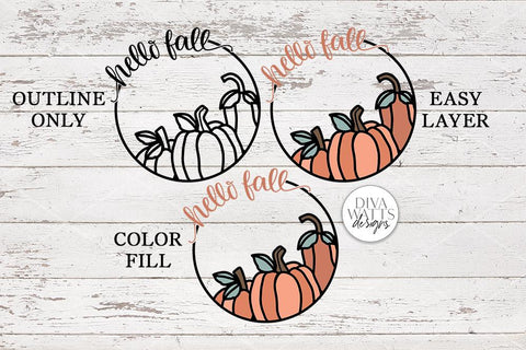 Hello Fall Pumpkin Trio SVG | Autumn Round Sign Design SVG Diva Watts Designs 
