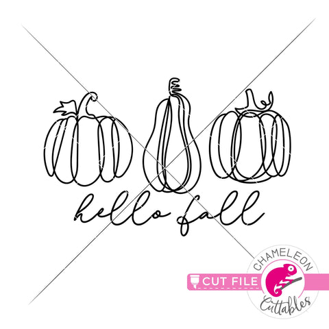 Hello Fall pumpkins line art svg png dxf SVG Chameleon Cuttables 