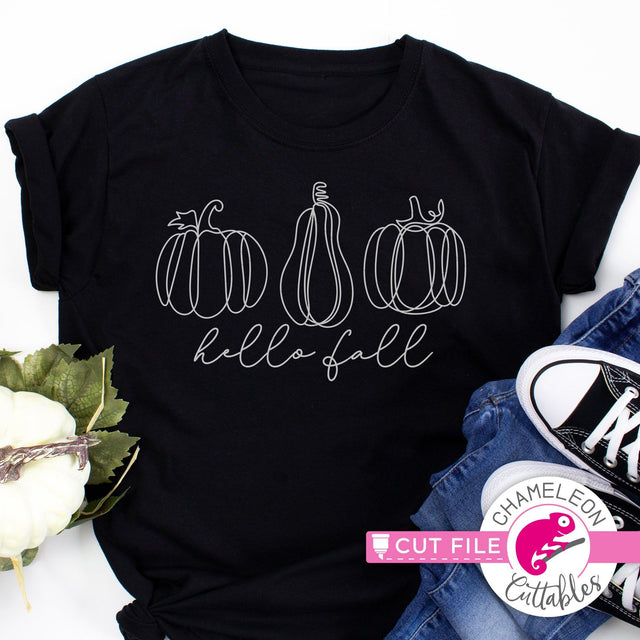 Hello Fall pumpkins line art svg png dxf SVG Chameleon Cuttables 