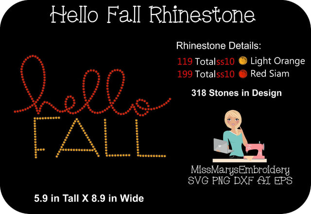 Hello Fall Rhinestone SVG MissMarysEmbroidery 