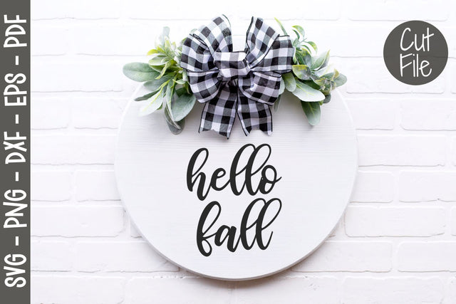 Hello Fall Round Sign #1 - Hello Fall SVG Round Sign Design SVG Digital Clipart Deals 