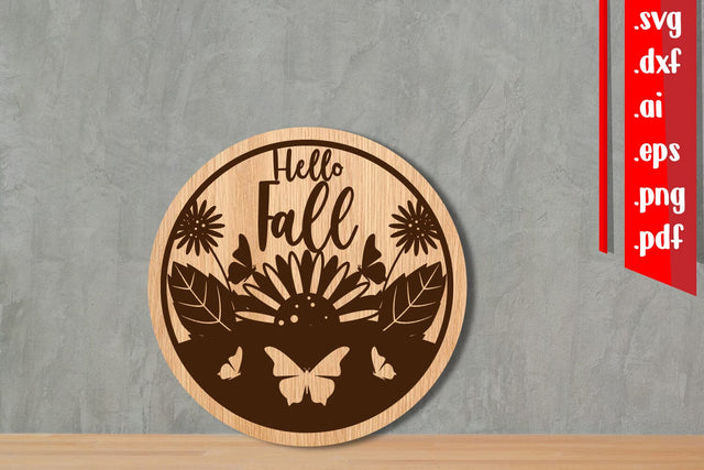 Hello Fall Round Sign 5 SVG zafrans studio 