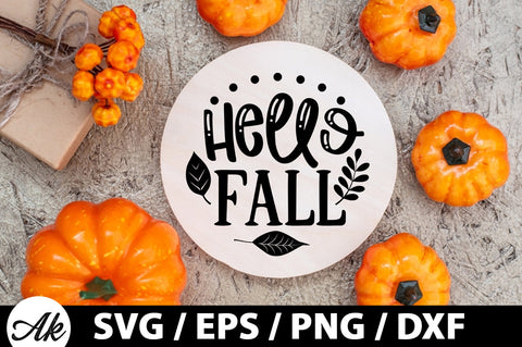 Hello fall Round Sign SVG akazaddesign 