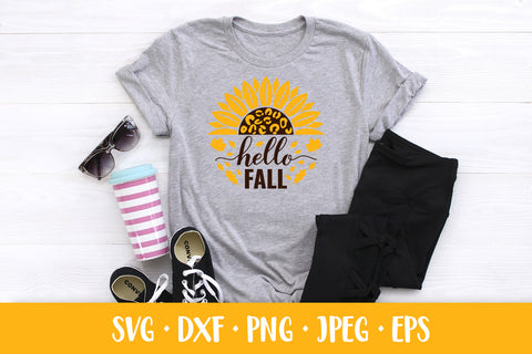 Hello fall round sign SVG. Sunflower leopard. Autumn decor SVG LaBelezoka 