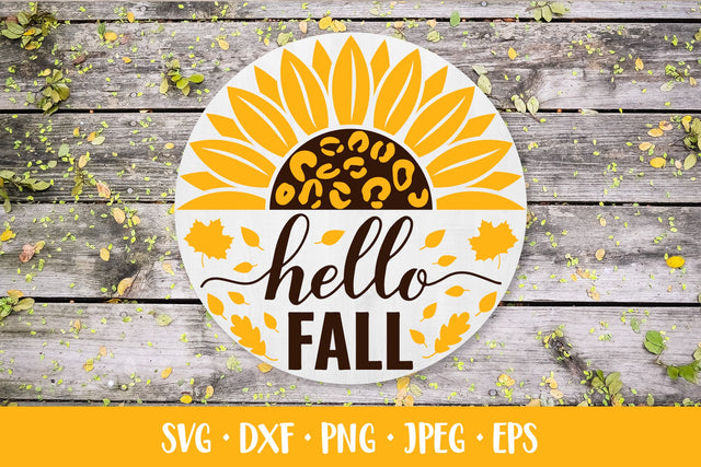 Hello fall round sign SVG. Sunflower leopard. Autumn decor SVG LaBelezoka 