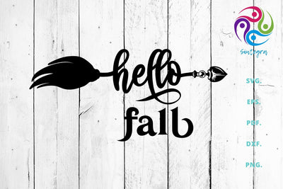 Hello Fall Saying Svg Cut File With Broom SVG Sintegra 