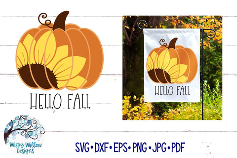 Hello Fall Sunflower Pumpkin SVG SVG Wispy Willow Designs 
