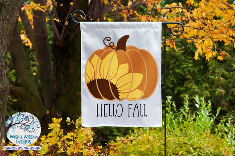 Hello Fall Sunflower Pumpkin SVG SVG Wispy Willow Designs 