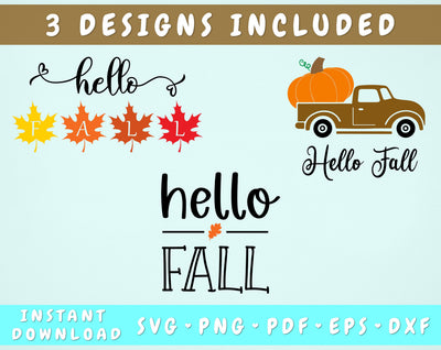 Hello Fall SVG, 3 Designs, Buffalo Truck Fall SVG SVG HappyDesignStudio 
