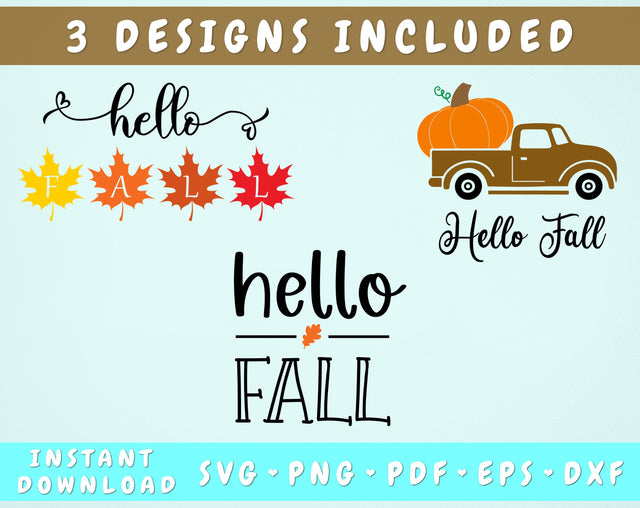 Hello Fall SVG, 3 Designs, Buffalo Truck Fall SVG SVG HappyDesignStudio 
