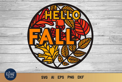 Hello Fall SVG, 3d Layered Leaf SVG, Porch Sign SVG. 3D Paper Elinorka 