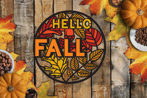 Hello Fall SVG, 3d Layered Leaf SVG, Porch Sign SVG. 3D Paper Elinorka 
