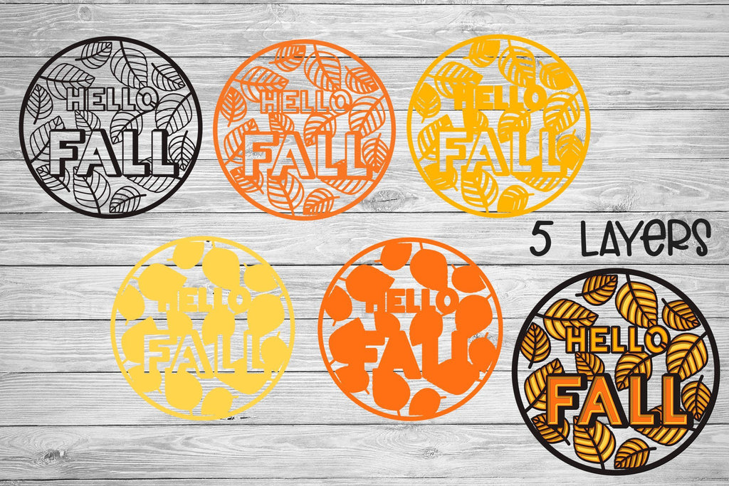 Hello Fall SVG, 3d Layered Leaf SVG, Porch Sign SVG. - So Fontsy