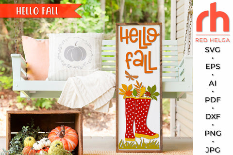 Hello Fall SVG - Autumn Porch Sign Cut File SVG RedHelgaArt 
