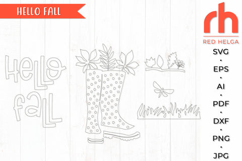 Hello Fall SVG - Autumn Porch Sign Cut File SVG RedHelgaArt 