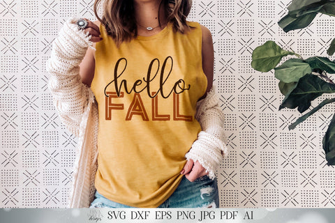 Hello Fall SVG | Autumn Sign SVG | Shirt SVG | Front Door Welcome Sign SVG | DXF and More! SVG Diva Watts Designs 