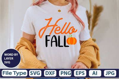 Hello Fall SVG Cut File SVGs,quotes-and-sayings,food-drink mini-bundles,print-cut,on-sale Clipart Clip Art Sublimation or Vinyl Shirt Design SVG DesignPlante 503 