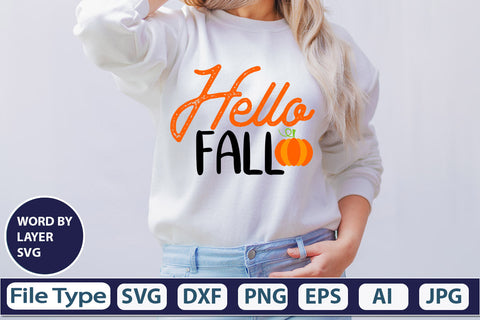 Hello Fall SVG Cut File SVGs,quotes-and-sayings,food-drink mini-bundles,print-cut,on-sale Clipart Clip Art Sublimation or Vinyl Shirt Design SVG DesignPlante 503 