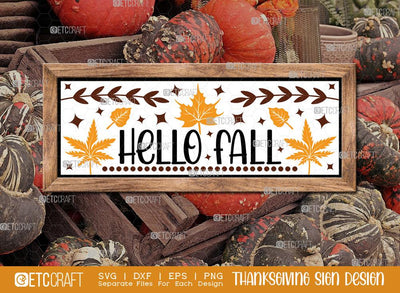 Hello Fall SVG Cut File | Thanksgiving Sign Svg | Fall Decor Svg | Horizontal Sign Svg | Farmhouse Fall Sign | Thanksgiving door hanger Svg | Thanksgiving Wood Sign SVG ETC Craft 