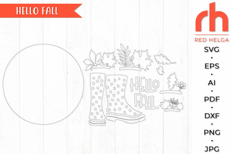 Hello Fall SVG - Door Hanger Cut File - Round Sign DXF - So Fontsy