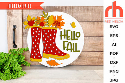 Hello Fall SVG - Door Hanger Cut File - Round Sign DXF SVG RedHelgaArt 