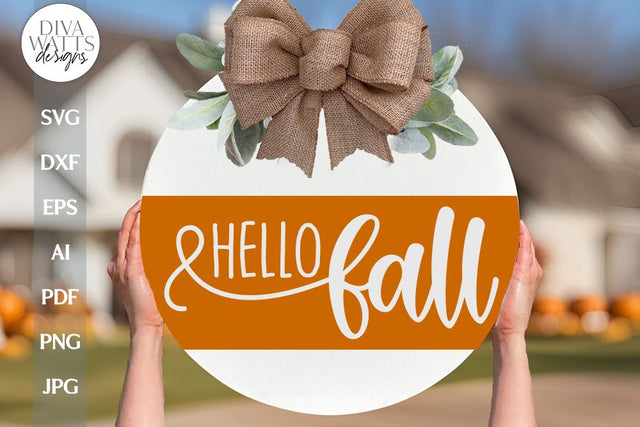 Hello Fall SVG Door Hanger SVG For Autumn Hello Fall SVG Front Porch Sign Door Hanger For Fall Hello svg Hello Fall Sign svg Fall Door Sign SVG Diva Watts Designs 