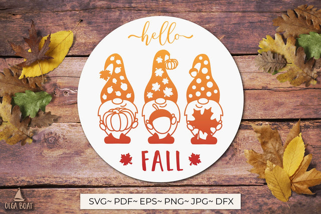 Hello fall svg | Fall door hanger with autumn gnome SVG Olga Boat Design 
