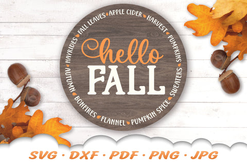 Hello Fall SVG | Fall Quote SVG | Round Fall Sign SVG Cloud9Design 