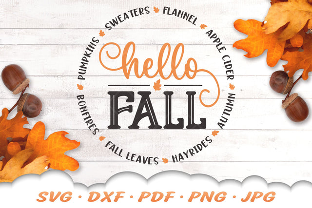 Hello Fall SVG | Fall Quote SVG | Round Fall Sign SVG Cloud9Design 