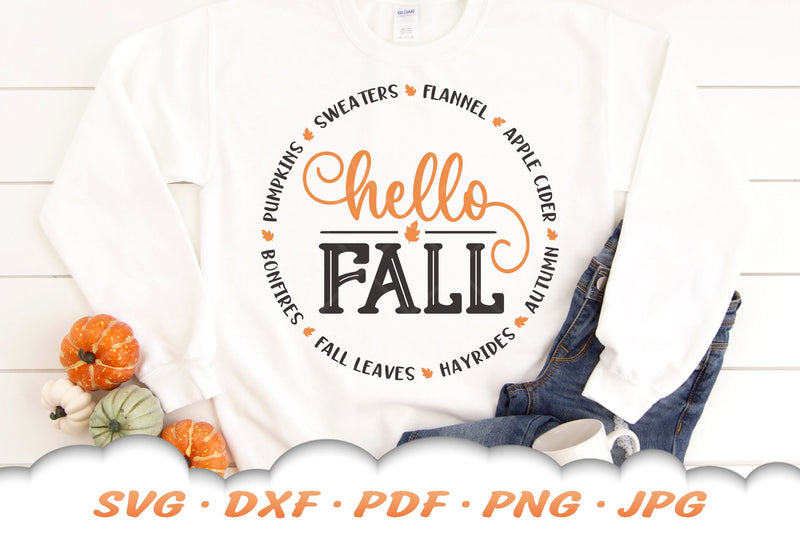 Hello Fall SVG | Fall Quote SVG | Round Fall Sign - So Fontsy