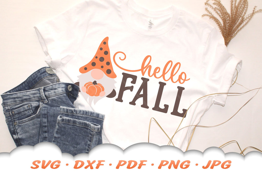 Hello Fall SVG | Gnome SVG | Fall SVG Cut Files - So Fontsy