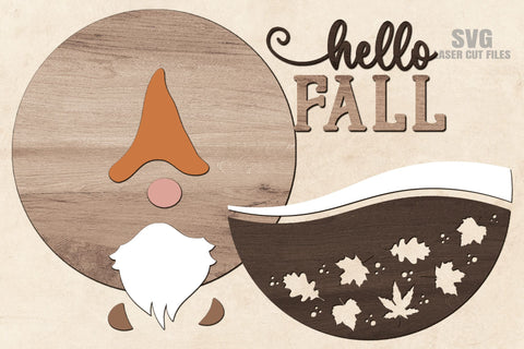 Hello Fall SVG | Gnome SVG Laser Cut Files | Fall Door Sign SVG Cloud9Design 