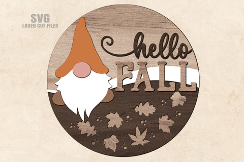 Hello Fall SVG | Gnome SVG Laser Cut Files | Fall Door Sign SVG Cloud9Design 